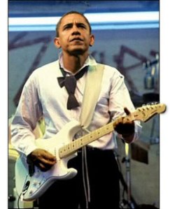 Obama con la chitarra elettrica